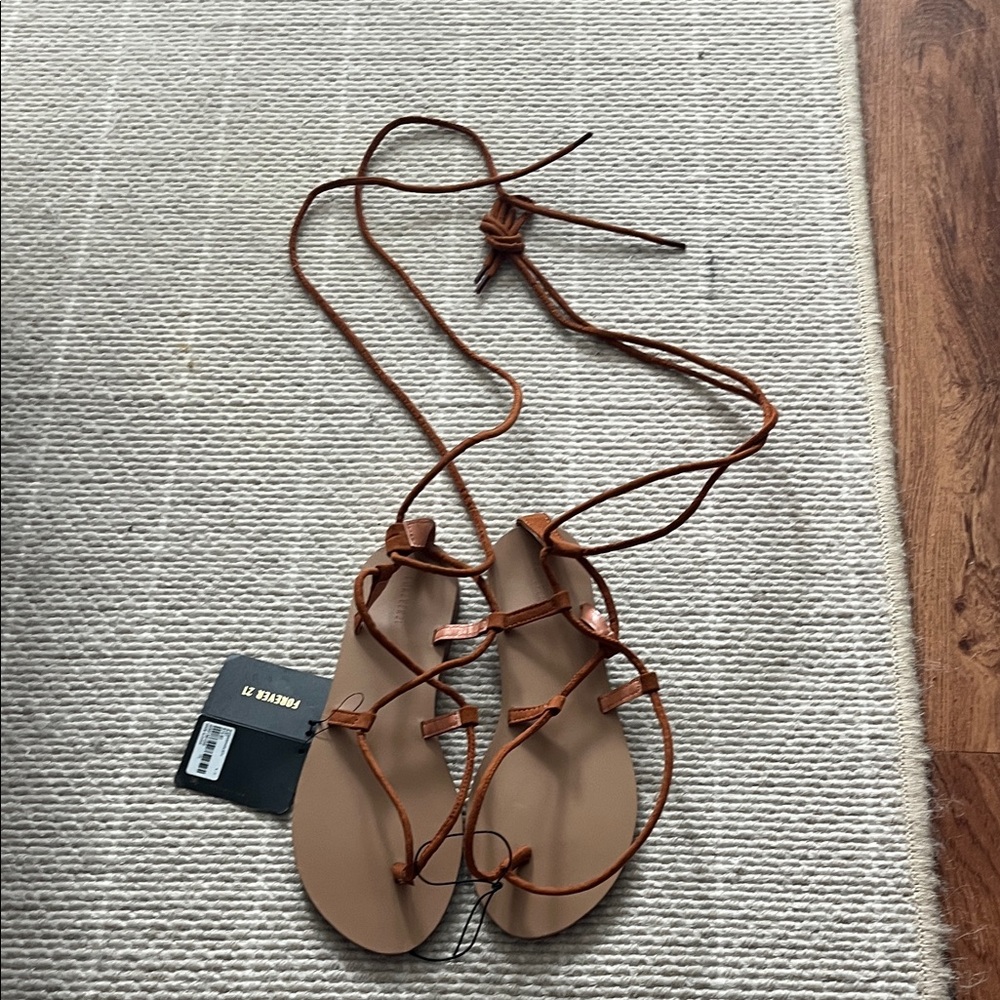 Faux Suede Lace-Up Sandals — Brown NWT 7